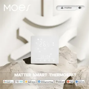 MOES WHT-S02 Tuya Matter Smart WiFi Thermostat Electric/Water/Boiler Heating Glass Panel Temperature Controller Weekly Programmable Voice Control with Alexa Google Home
