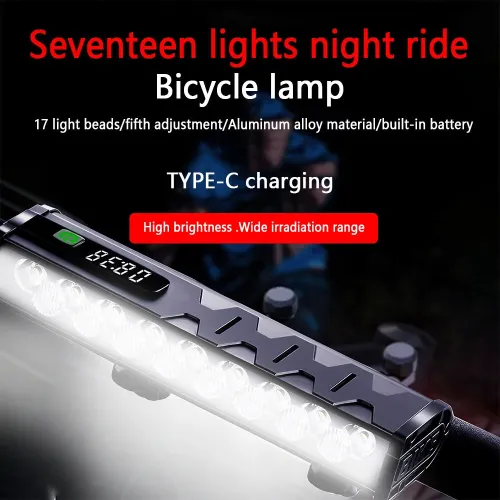 BIKIGH5000Lm Super Brightness Bike Headlight 17 LELamp Bead Waterproof 4 Light Modes Type-Fast Charge Aluminum Alloy Bicycle Front Light with Digital Display