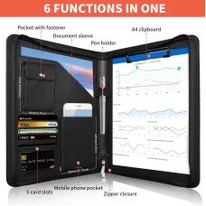 A4 File Folder Multifunctional Document Business Stationery Leather Conference Contract Folders Zippered Organizer Card Holder