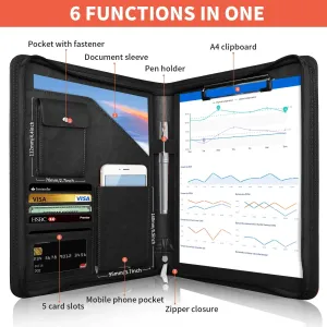 A4 File Folder Multifunctional Document Business Stationery Leather Conference Contract Folders Zippered Organizer Card Holder