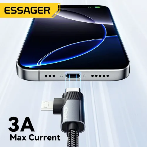 ESSAGER ES-X59 3A 65W USB-C to USB-C+Micro USB Cable QC Fast Charging Data Transmission Tinned Copper Core Line 0.25M/1M/2M Long for iPhone 16 16 Pro 15 15 Pro Max for Huawei Pura 80 Ultra for XIAOMI for SAMSUNG