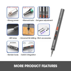 CreationSpace CS0702A Electric Screwdriver 3.7V Rechargeable Lithium Battery Adjustable Torque High Speed Portable Screwdriver 40min Fast Charging for DIY Repair