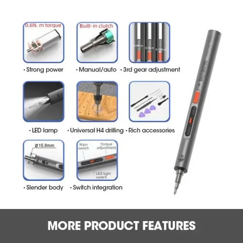 CreationSpace CS0702A Electric Screwdriver 3.7V Rechargeable Lithium Battery Adjustable Torque High Speed Portable Screwdriver 40min Fast Charging for DIY Repair