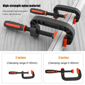 Platic Heavy Duty C-shaped Clip G-shaped Clamp with Quick Button Movable Chuck for Woodworking Nylon Fixing Clamp High Strength Carpentry Clamps Hand Tools