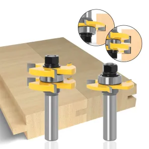 2pcs 1/2 Inch 1/4 Inch 8mm Shank Tongue and Groove Router Bit Set Tungsten Carbide Perfect for Woodworking Cutting MDF Plywood Hardwood