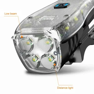 BIKIGHBike Headlight 4 LELarge Beads 2000mAh Battery Dual Distance Beam Design Waterproof 4 Light Modes Type-Fast Charge Power Display Flashlight with 120dB Horn