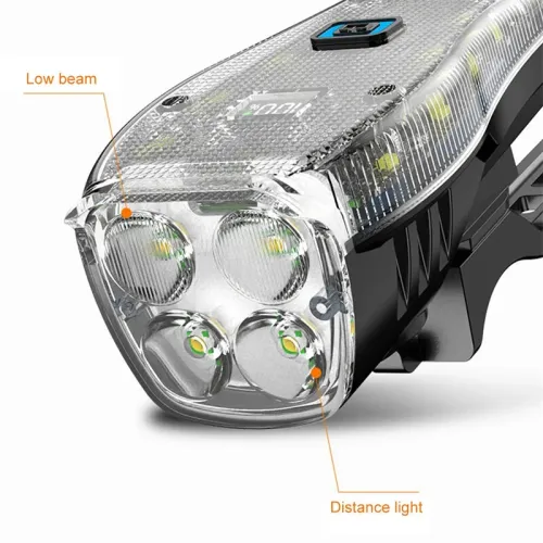 BIKIGHBike Headlight 4 LELarge Beads 2000mAh Battery Dual Distance Beam Design Waterproof 4 Light Modes Type-Fast Charge Power Display Flashlight with 120dB Horn