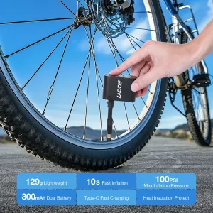 LAOTIZ1 Mini Electric Bike-specific Air Pump 100PS300mAh Type-Fast Rechargeable Portable Pocket Inflator with Silicone Case for Long Distance Cycling Rapid Tire Emergency Inflation