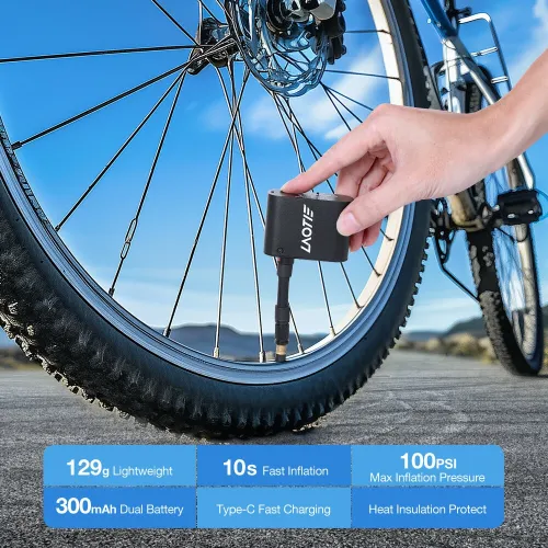 LAOTIZ1 Mini Electric Bike-specific Air Pump 100PS300mAh Type-Fast Rechargeable Portable Pocket Inflator with Silicone Case for Long Distance Cycling Rapid Tire Emergency Inflation