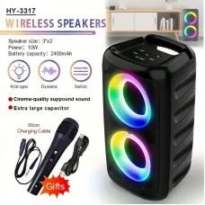 HY-3317 Portable bluetooth Speaker Wireless Speakers RGB Light Dual Subwoofers Tweeter Support U Disk AUX TF Card Playback Outdoors Karaoke Speakers