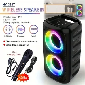 HY-3317 Portable bluetooth Speaker Wireless Speakers RGB Light Dual Subwoofers Tweeter Support U Disk AUX TF Card Playback Outdoors Karaoke Speakers