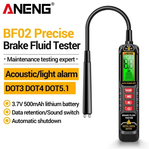 ANENG BF02 Brake Fluid Tester Fast Moisture Analysis for DOT3 DOT4 DOT5.1 Built-in Flashlight LCD Display Rechargeable Battery Accurate Results Automotive Tool