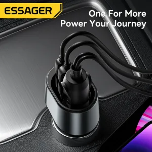 ESSAGER F755 120W 3-Port USB PD Car Charger Adapter USB-A+Type-C+85W Expansion Port Support QC3.0 PD3.0 AFC FCP PPS Fast Charging for iPhone 15 14 13 for Huawei Pura70 Ultra for Samsung Galaxy Z Fold6