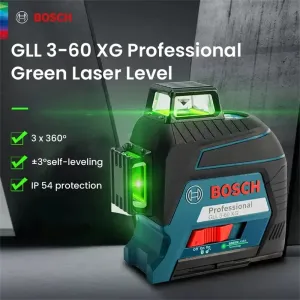 GLL3-60XG 3D Green Laser Level 12 Lines Auto-Leveling 30m Range IP54 High Accuracy Construction Tool English version