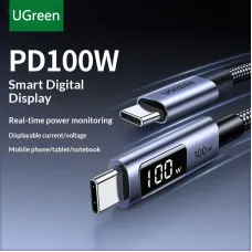 Ugreen L529 5A PD100W Type-C to Type-C Digital Display Cable PD3.0/2.0 PPS SCP Fast Charging Data Transmission Tinned Copper Core Line 1M Long for iPhone 17 17 Pro 16 15 Pro Max for Huawei Mate XTs for Xiaomi 17pro for VIVO for OPPO