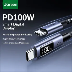 Ugreen L529 5A PD100W Type-C to Type-C Digital Display Cable PD3.0/2.0 PPS SCP Fast Charging Data Transmission Tinned Copper Core Line 1M Long for iPhone 17 17 Pro 16 15 Pro Max for Huawei Mate XTs for Xiaomi 17pro for VIVO for OPPO