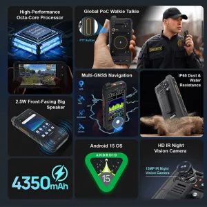 UNIWA F400 Zello POC Walkie Talkie Global 4G Rugged PDA Android 15.0 4-Inch 4GB+64GB 2.5W Loudspeaker 4350mAh PoC SOS Button NFC Two-way Radio