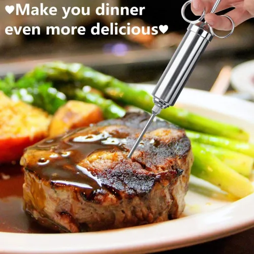 304 Meat Injector Stainless Steel BBQ Meat Injector Marinade Syringe 60ml with 3 Needles Kitchen Beef Gadget