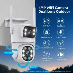 4MP Dual Lens Tuya Wifi Camera PTZ Outdoor 4K Wireless Dual Screen Security Camera Auto Tracking Monitoring Video Surveillance EU Plug
