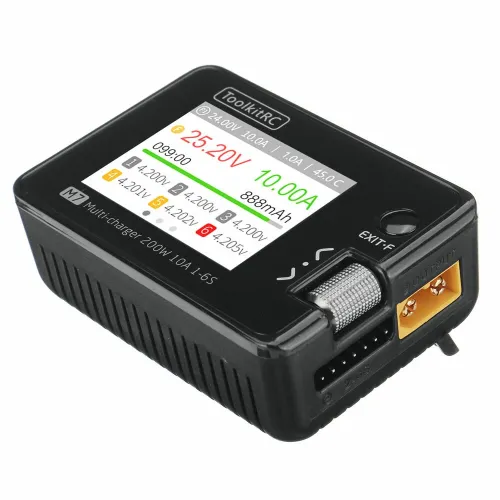 ToolkitRC M7 200W 10A DC Balance Charger Discharger for 1-6S Lipo Battery with With Voltage Servo Checker ESC Tester Receiver Signal Tester Quick Charger Function
