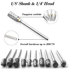New 10 pcs 1/8" Shank Tungsten Carbide Milling Cutter Rotary Tool Burr Double Diamond Cutting Rotary Dremel Tools Electric Grinding