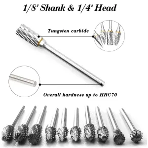 New 10 pcs 1/8" Shank Tungsten Carbide Milling Cutter Rotary Tool Burr Double Diamond Cutting Rotary Dremel Tools Electric Grinding