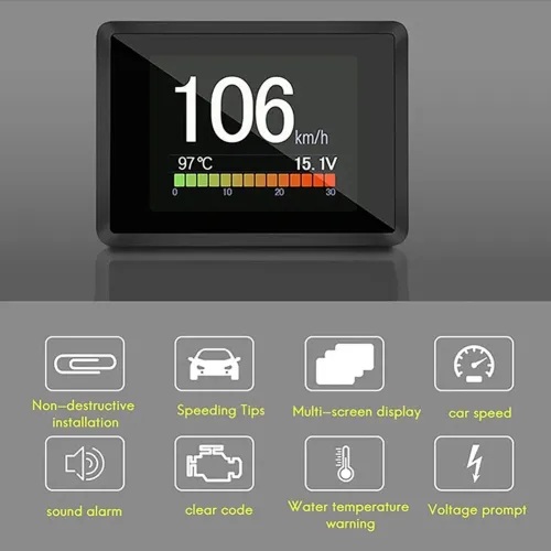 Car HUD Head-Up Display Obd Speed Fuel Consumption Water Temperature Voltage Overspeed Alarm HD Head-Up Display