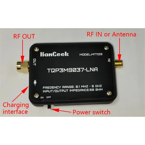MT1129 Low Noise Amplifier 100KHz to 6GHz Ultra Low Noise Figure High Gain SMA Type C Rechargeable SDR Spectrum Analyzer Radio Receiver Amplifier