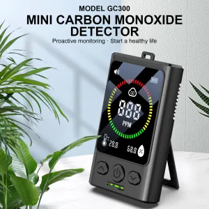 GC300 Portable Carbon Monoxide Detector Rechargeable Digital Display Carbon Monoxide Alarm Suitable for Homes Garages Offices