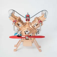 TECHING DM114 DIY Double Cylinder V2 Car Engine Model Kits All-metal Assembly Collection Decoration Science Discovery Toys