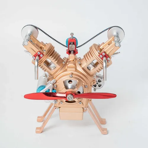 TECHING DM114 DIY Double Cylinder V2 Car Engine Model Kits All-metal Assembly Collection Decoration Science Discovery Toys