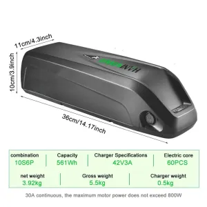 EU/USA Direct HANIWINNEHA193 48V 13Ah 624Wh Downtube E-Bike Battery- Powered by High-Quality 18650 Lithium-ion Cells | 20A BM| with Charger | Fits 48V 250W-750W Motor