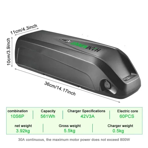 EU/USA Direct HANIWINNEHA193 48V 13Ah 624Wh Downtube E-Bike Battery- Powered by High-Quality 18650 Lithium-ion Cells | 20A BM| with Charger | Fits 48V 250W-750W Motor