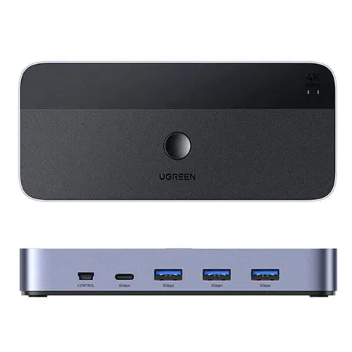 UGREEN CM664 USB3.0 HD KVM Switch 2 in 1 Out Splitter Support 4K60Hz for 2 Computers Sharing 1 Monitor Keyboard Mouse