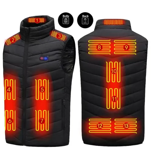 TENGOO HV-13 Electric Heated Vest - 13 Heating Areas Loose Fit for Unisex, USB Chargeable & Waterproof for Winter Outdoors