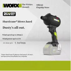 WORX WU093 Lithium Industrial Blower Cordless 20V 75,000RPM Lightweight 209m/s High Power Multi Nozzle Attachments