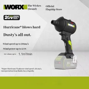 WORX WU093 Lithium Industrial Blower Cordless 20V 75,000RPM Lightweight 209m/s High Power Multi Nozzle Attachments