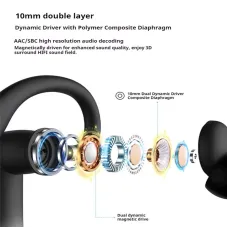BX-N19-JL TWS Earbuds bluetooth 5.4 Earphone 10mm Dual Composite Diaphragm Coil AAC Audio Dual Mic ENC Noise Cancelling 52H Playback 0.03s Low Game Delay Ergonomics Earhooks Sports Headphones with Charging Case