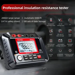 KUAIQU KM502C Insulation Resistance Tester 1000V Output Voltage 20G Range Digital Megohmmeter High Voltage Testing Auto Discharge Function Backlit Screen