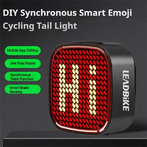 Leadbike DIY Synchronous Smart Taillight 244 Pixels Mobile App Pattern Edit Brake Sensing Dual Mount Type-Rechargeable Bicycle Rear Light for Cycling Fun