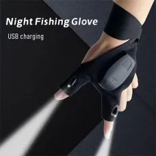 ZANLUR1PCS/1Pair USB Charging Night Fishing Gloves for Outdoor Cycling Running Sports Flashlight Half Finger Gloves