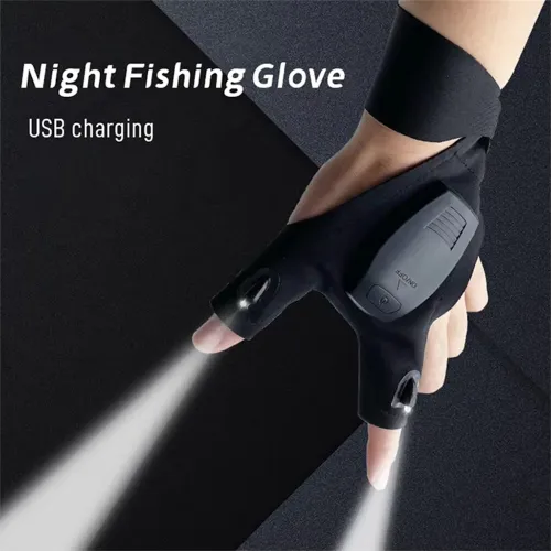 ZANLUR1PCS/1Pair USB Charging Night Fishing Gloves for Outdoor Cycling Running Sports Flashlight Half Finger Gloves