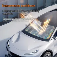 Chameleon Foldable Car Front Windshield Sunshade Umbrella UV-Reflective Laser Car Sunshade Cover Colorful Heat Insulation Silver Gel Windscreen Car Sunscreen with 360 Rotatable Handle