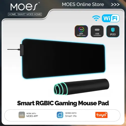 MOES WL6606 Tuya WiFi Smart RGBIC Gaming Mouse Pad 16 Million Color Light DIY Atmosphere Desk Carpet Waterproof Mat for Gaming PC Computer