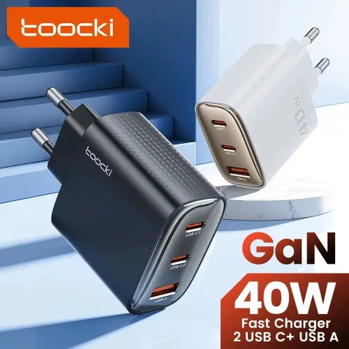 [GaN Tech] Toocki TCT40-22EU 40W 3-Port USB PD Charger USB-A+2USB-C PD Fast Charging Wall Charger Adapter EU Plug for iPhone 17 17Pro 16 Pro Max 15 14 13 for Xiaomi 17pro for Huawei Mate XTs for OPPO for VIVO