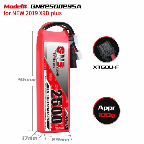 Gaoneng GNB 7.4V 2500mAh 5C 2S LiPo Battery XT60 Plug XH2.54 Plug for Frsky Taranis X9D Plus