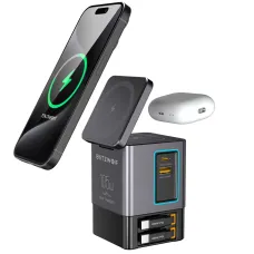 [GaN Tech]Blitzwolf BW-i116 Max 105W 6-in-1 Power Combo Desktop Charger Station with Built-in Dual Telescopic Type-C Cable + USB-A+USB-C + 2-in-1 Wireless Charger for Smart Phones for iPhone 16 16 Pro 15 14