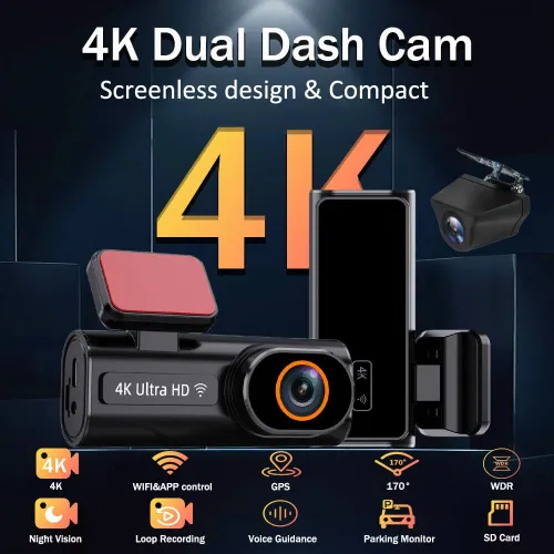4K Ultra HD Dual Channel Dash Cam 1080P Rear Lens GPS WiFi WDR Night Vision G-Sensor Loop Recording 170 Wide Angle Car Recorder