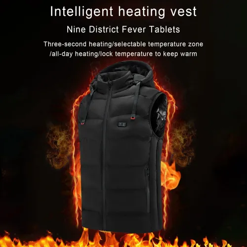 TENGOO HT-09 Heated Vest 9 Heating Areas Oversized Women Men Winter Vest Self Heating Hoodie Vest Usb Electric Thermal Vest Jacket Outdoor Vest