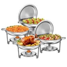 Warmounts 1/2/4/6 Pack Chafing Dish Buffet Set, 5QRound Buffet Servers and Warmers Set, Stainless Steel Catering Food Warmer with Glass Lid & Holder for Party Home Garden Wedding
